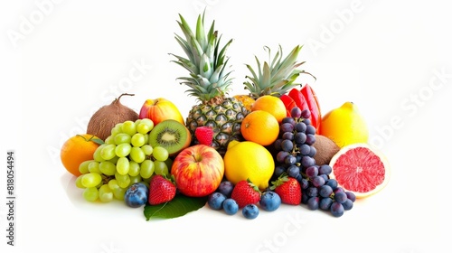 A variety of fruits including apples  grapes  pineapple  oranges  kiwi  and strawberries