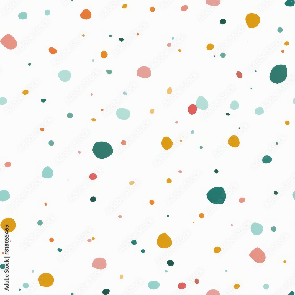 A playful, scattered polka dot pattern in pastel and warm hues on a clean white background, perfect for a light-hearted wallpaper design or charming fabric print. A playful, scattered polka dot pattern in pastel and warm hues on a clean white background, perfect for a light-hearted wallpaper design or charming fabric print.