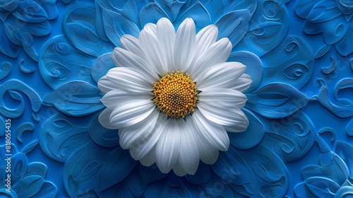 enchanting white daisy mandala on vibrant blue background digital illustration