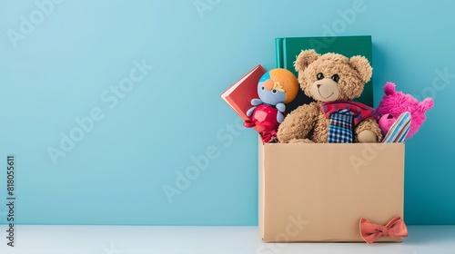 donations of clothes and children's toys in cardboard boxes © dinny