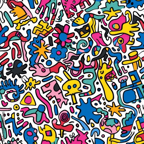 A seamless background bursting with an array of whimsical  hand-drawn doodles. The playful chaos captures the essence of joy and creativity  sparking imagination.