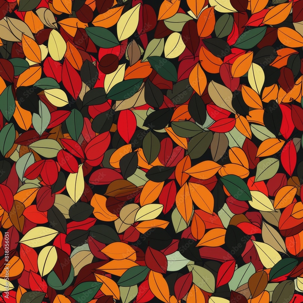 A tapestry of fall foliage in a stunning array of reds, oranges, and yellows creates a dense, leafy pattern that captures the essence of autumn's splendor. Seamless pattern wallpaper background. A tapestry of fall foliage in a stunning array of reds, oranges, and yellows creates a dense, leafy pattern that captures the essence of autumn's splendor. Seamless pattern wallpaper background.