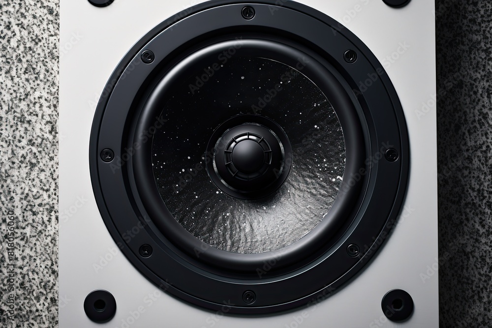 In close-up, a speaker with a wooden frame is displayed In close-up, a speaker with a wooden frame is displayed