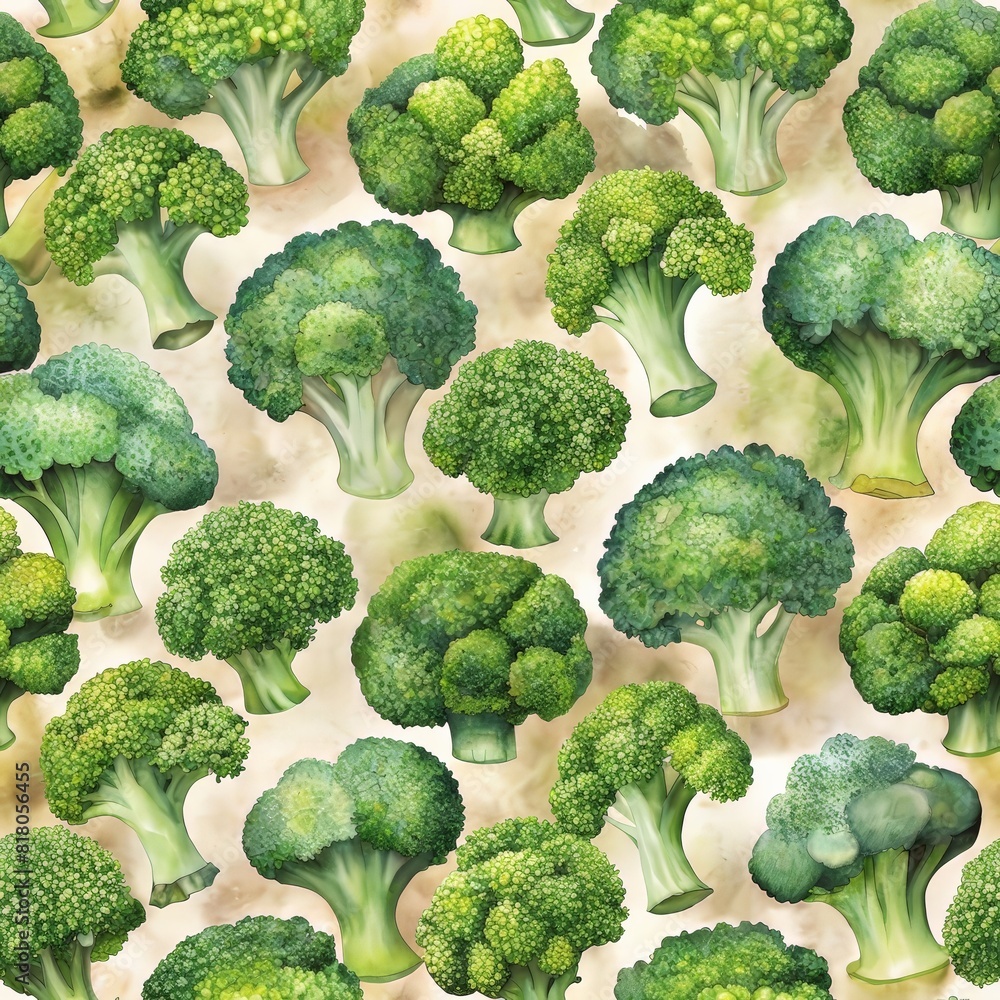 Watercolor broccoli in seamless pattern Watercolor broccoli in seamless pattern