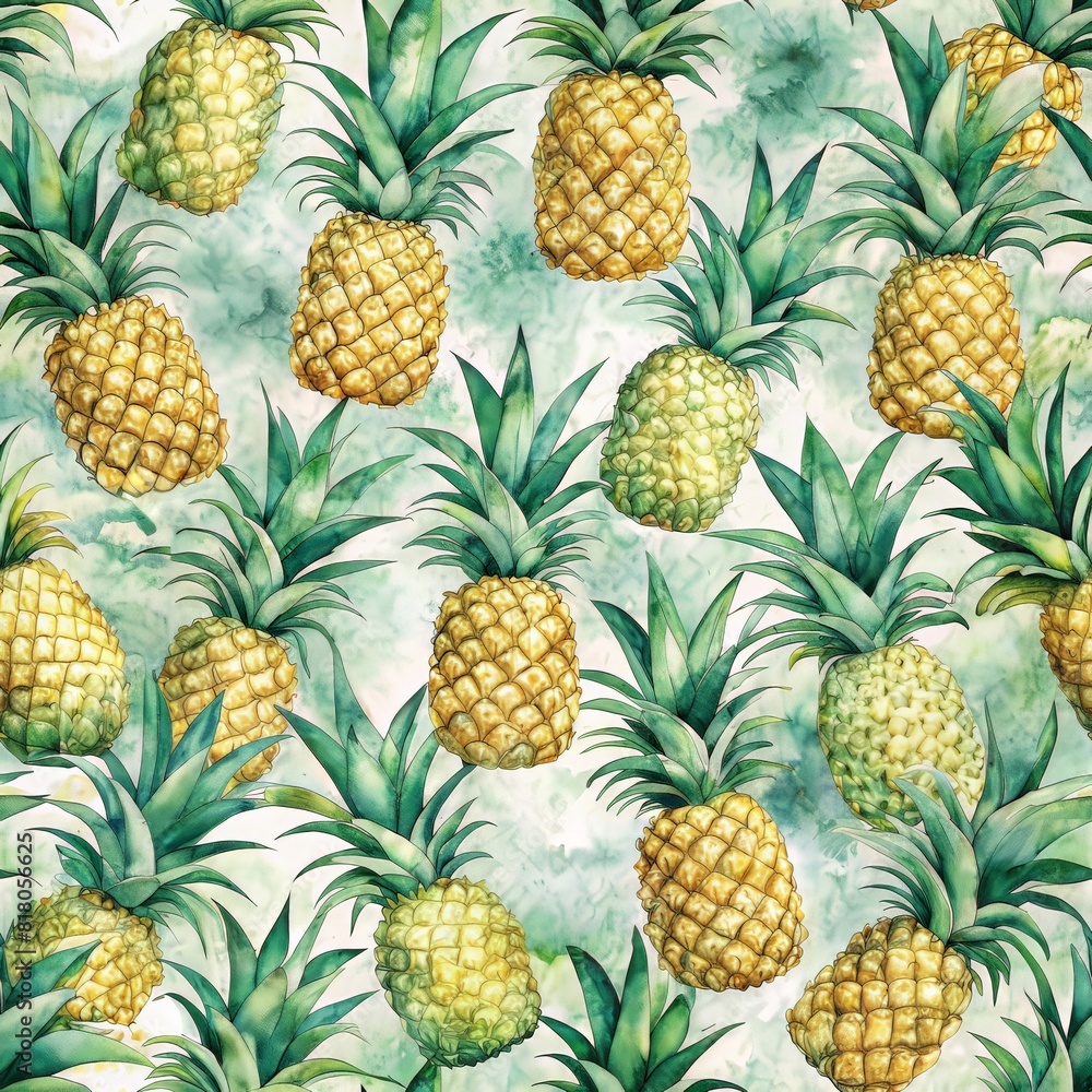 Watercolor pineapple in seamless pattern Watercolor pineapple in seamless pattern
