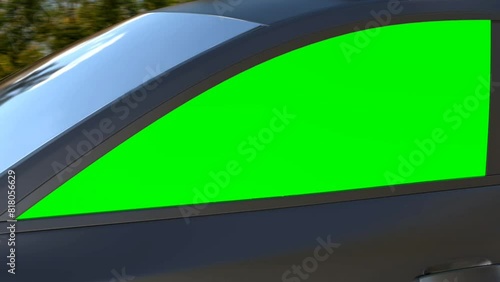 car's window, 3d animation, green screen background