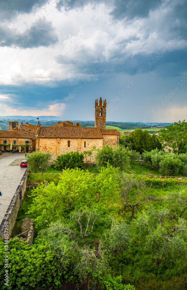 View of Monteriggioni, Tuscany medieval town on the hill. View of Monteriggioni, Tuscany medieval town on the hill.