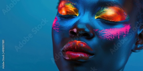Black Woman Make Up. Beauty Portrait with Colorful and Artistic Makeup
