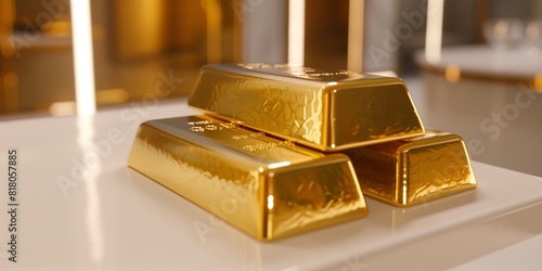 bars of gold on a table in the bank for investments 