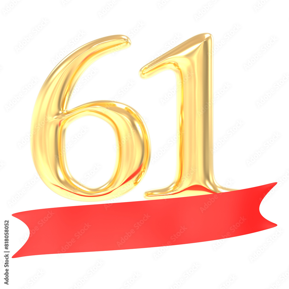 Anniversary 61 Number Gold And Red 3d Rendering Anniversary 61 Number Gold And Red 3d Rendering