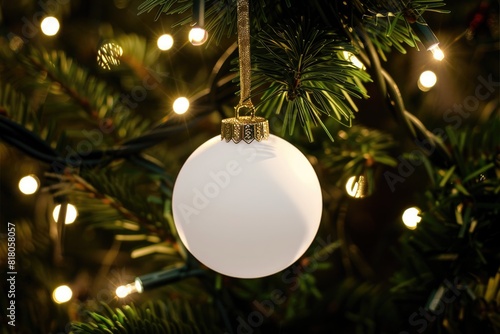 Christmas Ornament Template: Benelux Ornament Mockup on Lit Up Tree Background