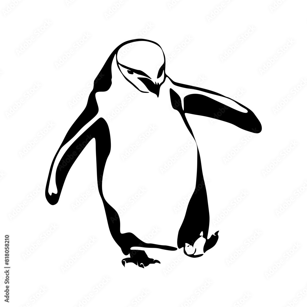 Fototapeta premium Penguin Black and white Vector silhouette isolated on white background. Minimalistic design