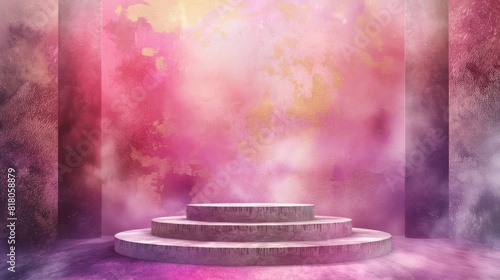 podium  watercolor  pink  showcase  abstraction  step  circle  gold  branch  color  liquid  alcohol  art  stand  background  banner  demonstration  exhibition  show  design  empty  product  stage  tem