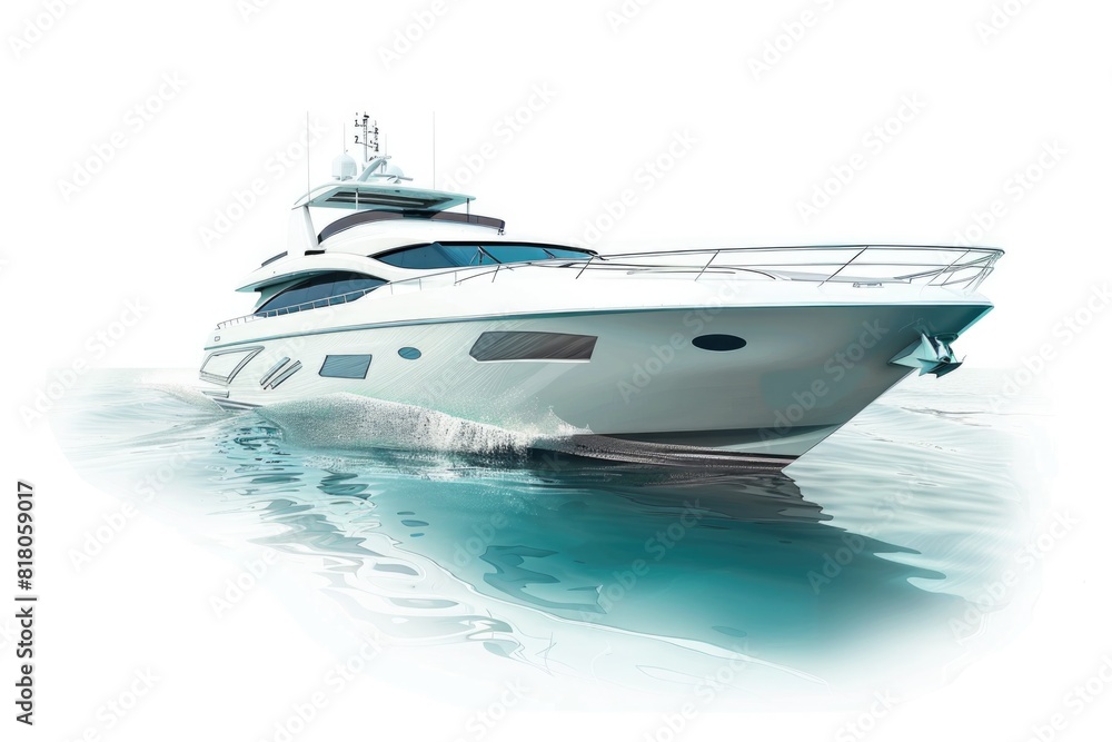 Boat Background. Isolated Luxury Yacht on White with Motor Speed Concept