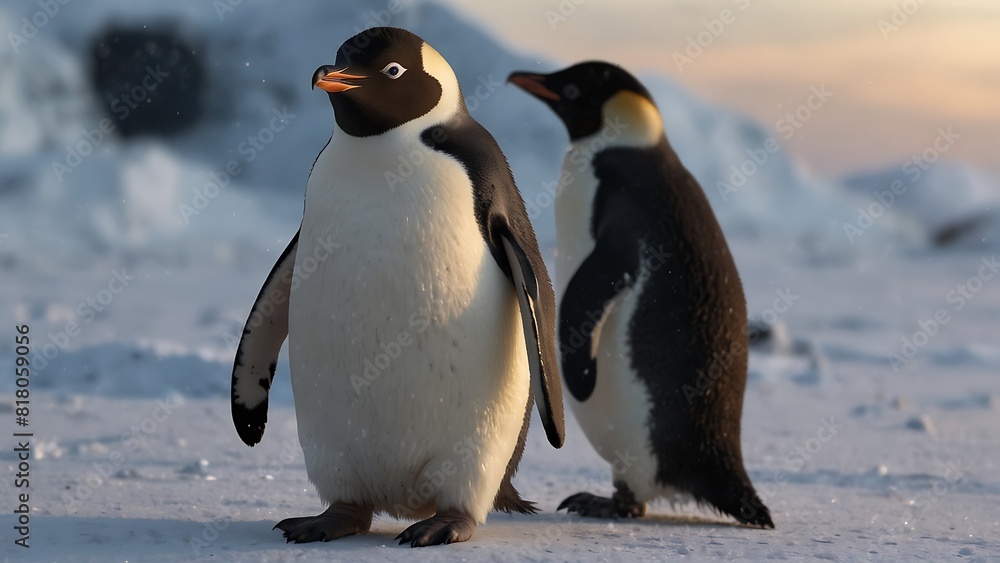 Fototapeta premium Penguins Walking Tall on Snowy Ground