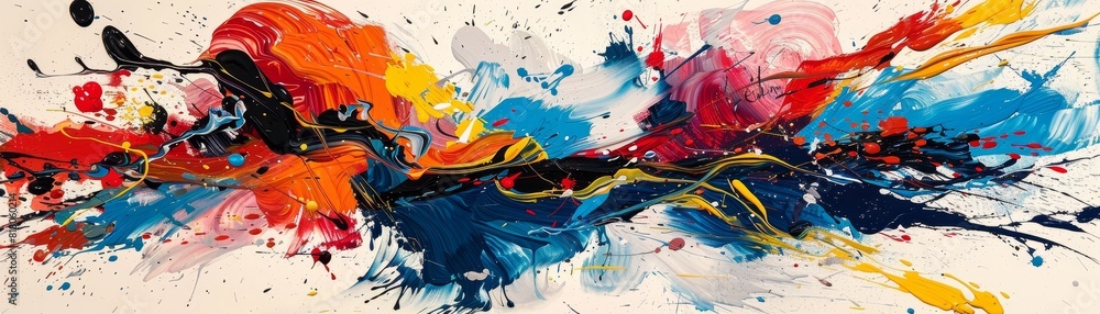 A painting of a colorful splash of paint with a blue line in the middle A painting of a colorful splash of paint with a blue line in the middle