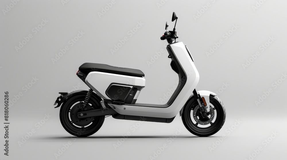 A white scooter with black seat and handlebars A white scooter with black seat and handlebars