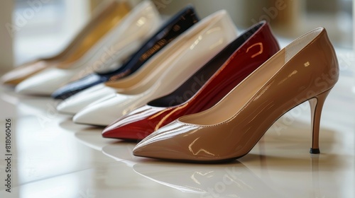 A row of shoes with different colors and styles