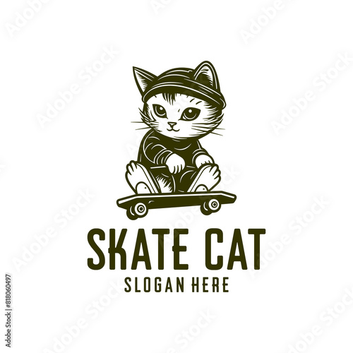Skateboard cat logo vector illustration