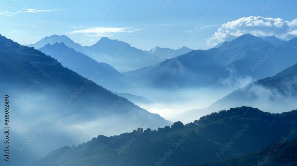 Whispers of fog dancing over the mountains like a delicate veil. Whispers of fog dancing over the mountains like a delicate veil.