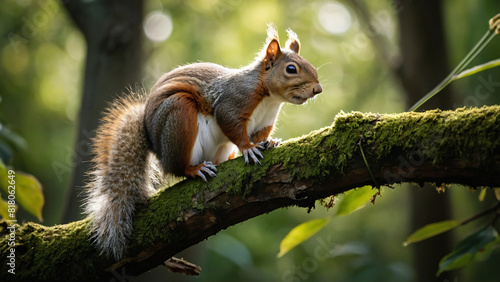 squirrel on a forest tree branch