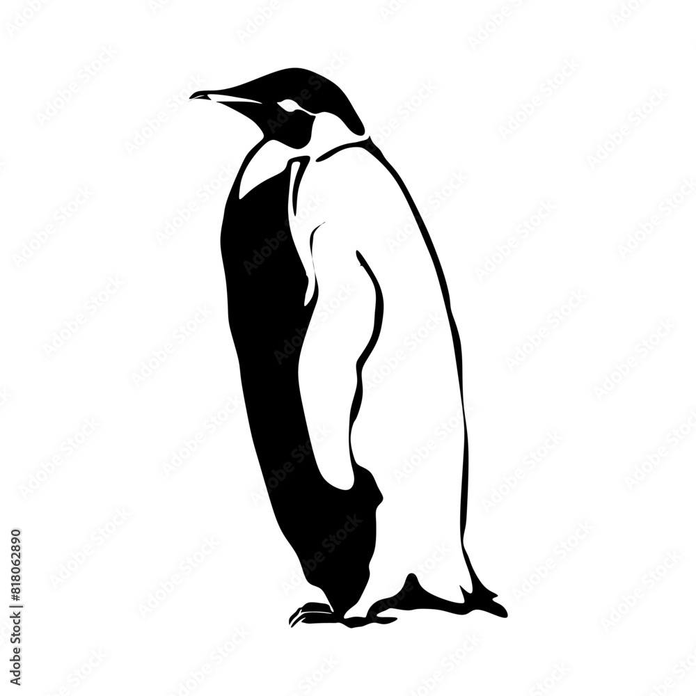 Fototapeta premium Penguin Black and white Vector silhouette isolated on white background. Minimalistic design