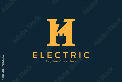 Electric Logo, abstract letter H with lightning bolt combination, tunder bolt design logo template, vector illustration