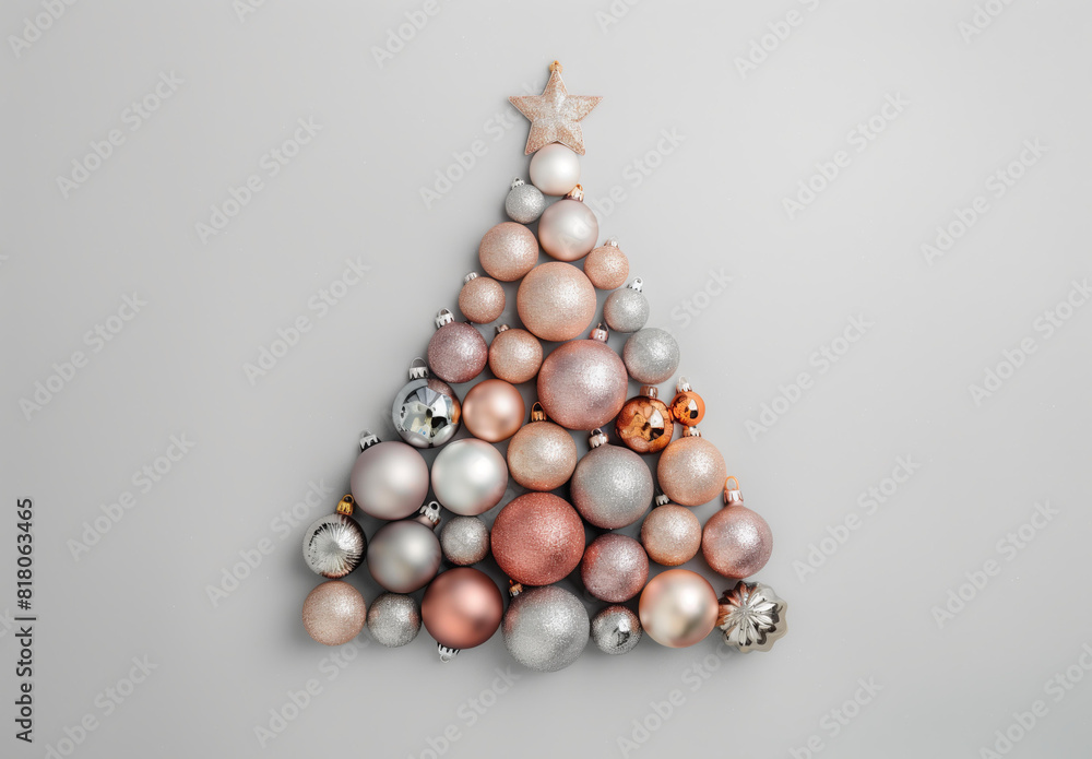 minimalistic christmas card with christmas tree made of ornaments isolated from background, simple color scheme, clean minimalistic look, top view, neutral colors, mockup template minimalistic christmas card with christmas tree made of ornaments isolated from background, simple color scheme, clean minimalistic look, top view, neutral colors, mockup template