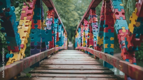 A bridge made of colorful puzzle pieces. photo