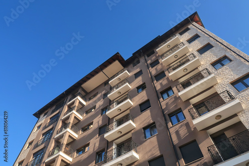 Modern apartment building and blue sky