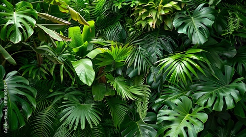 Lush Tropical Jungle Foliage with Monstera  Ferns  and Palm Leaves