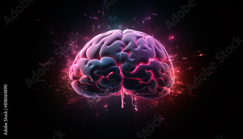 a brain with glowing lights photo