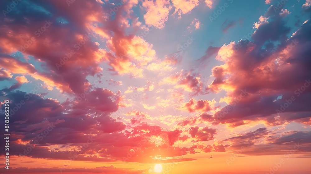 A stunning sunset with vibrant orange, pink, and blue clouds filling the sky, creating a dramatic and awe-inspiring view. A stunning sunset with vibrant orange, pink, and blue clouds filling the sky, creating a dramatic and awe-inspiring view.