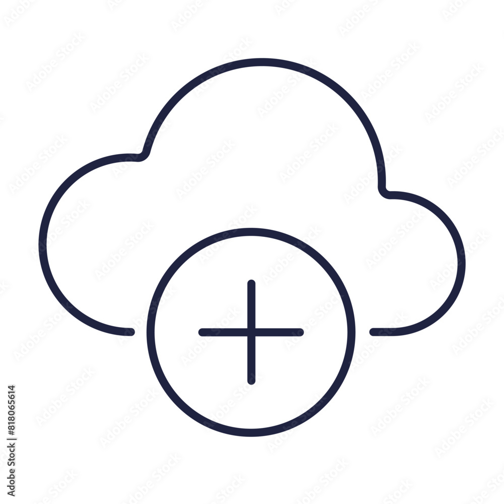 Cloud computing with a plus line icon. Internet data storage symbol for web and mobile.. Add file outline logo isolated on white background. Editable vector stroke. Pixel Perfect. Cloud computing with a plus line icon. Internet data storage symbol for web and mobile.. Add file outline logo isolated on white background. Editable vector stroke. Pixel Perfect.