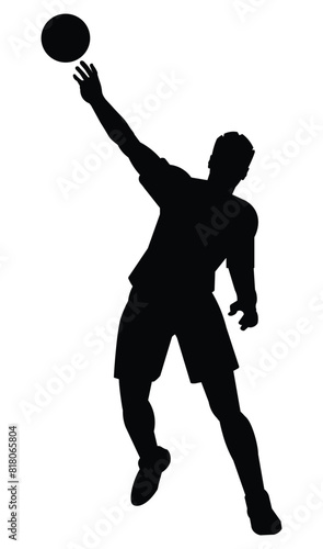 Black silhouette of volleyball players in sports uniforms who jumps and throws the ball 