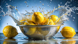 Lemons falling into a basin of water, creating a zesty splash