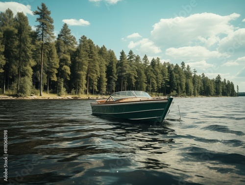 Serene Lake with Boats and Reflections. generative AI © Ratchadaporn