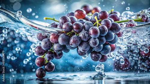 A close-up of ripe grapes plunging into water, showcasing their succulence  photo