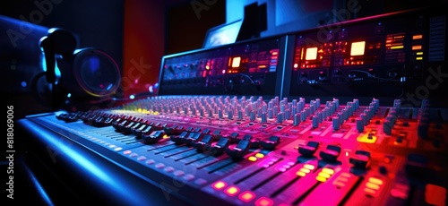 A sizeable mixing console featuring a multitude of knobs and buttons