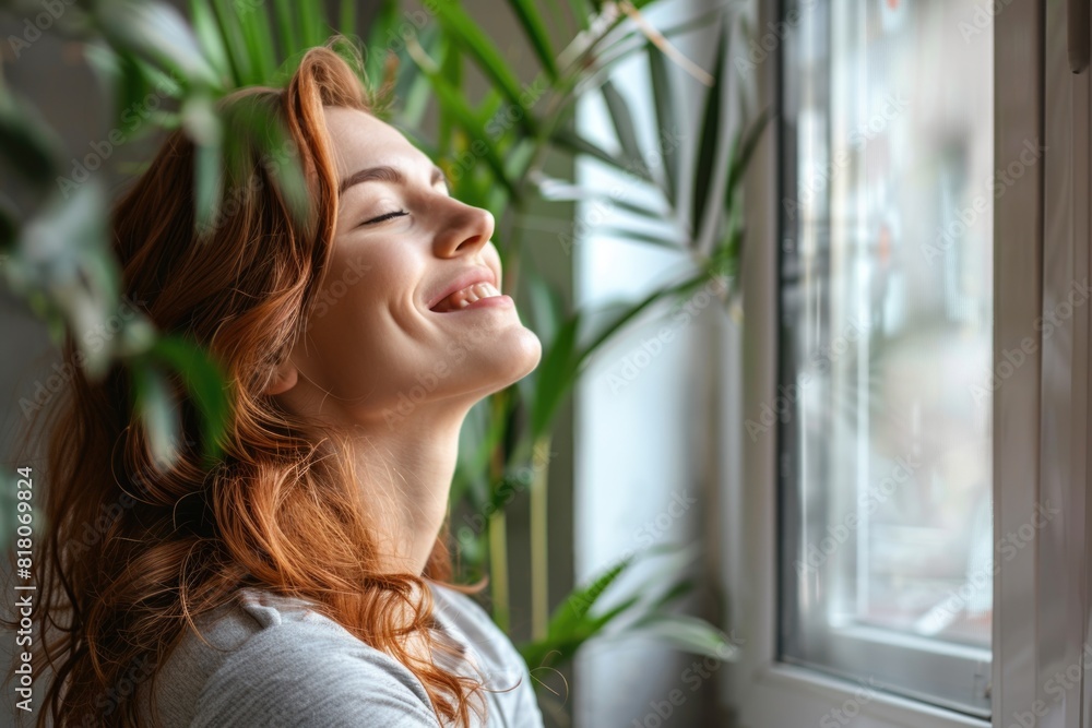 Dream Woman. Happy Businesswoman Dreaming and Smiling while Resting at Window Dream Woman. Happy Businesswoman Dreaming and Smiling while Resting at Window