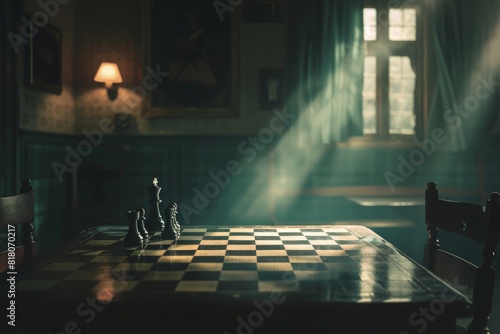 Cinematic Chessboard Scene Illuminated by a Single Light in a Tense Game