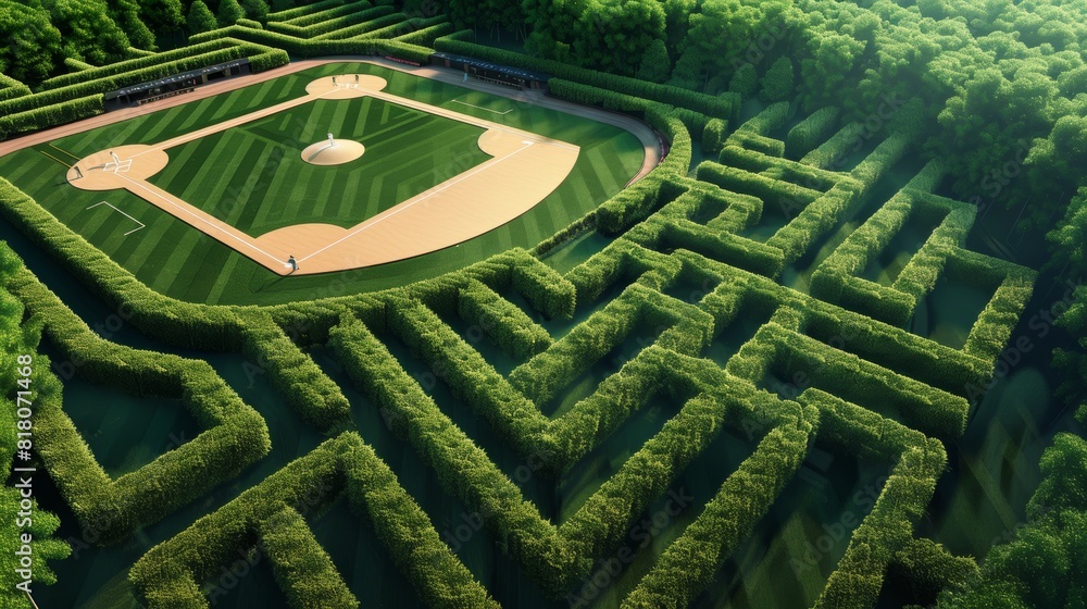 Conceptual Baseball Field Maze Illustration for Educational Content and Unique Sports Artwork Conceptual Baseball Field Maze Illustration for Educational Content and Unique Sports Artwork