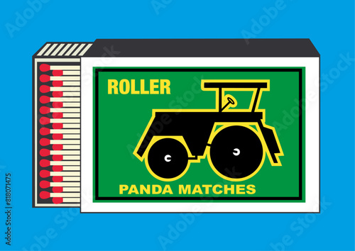 Nostalgic style matchbox labels, roller illustration in Matchbox and matches vector. Vintage and antique matchbox packaging design illustration. retro style packaging. old style design. open box