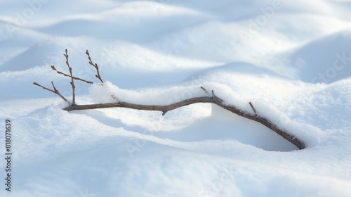 A unique snow roller with a protruding branch giving it the appearance of a miniature tree.