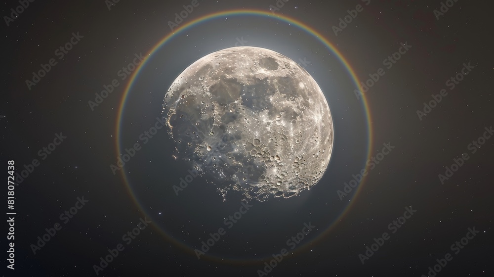A delicate halo surrounds the moon giving it a mystical and celestial appearance.
