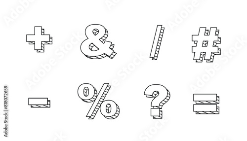 3d plus, minus, multiplication and division vector icon isolated on white background, 3d mathematical sign and symbols