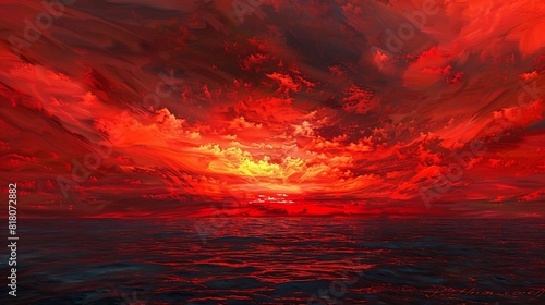 Scarlet red sunset painting the sky with hues of passion and tranquility.