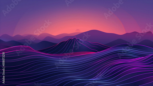 Vibrant Dreamscape Horizon with Wavy Lines and Gradient Sunset  Abstract Digital Art  Surreal Landscape  Futuristic Design  Colorful Curves  Elegant Patterns  Modern Aesthetic  Evening Sky