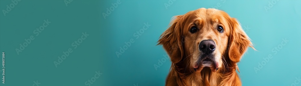 Vibrant Headshot of a Friendly Golden Retriever on a Captivating Blue Background with Ample Copy Space Vibrant Headshot of a Friendly Golden Retriever on a Captivating Blue Background with Ample Copy Space