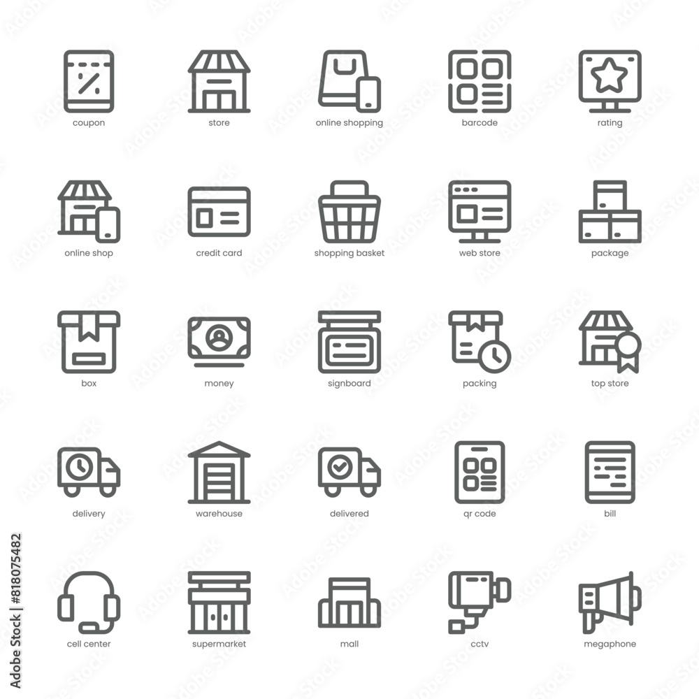 Shopping and Store icon pack for your website, mobile, presentation, and logo design. Shopping and Store icon outline design. Vector graphics illustration and editable stroke. Shopping and Store icon pack for your website, mobile, presentation, and logo design. Shopping and Store icon outline design. Vector graphics illustration and editable stroke.